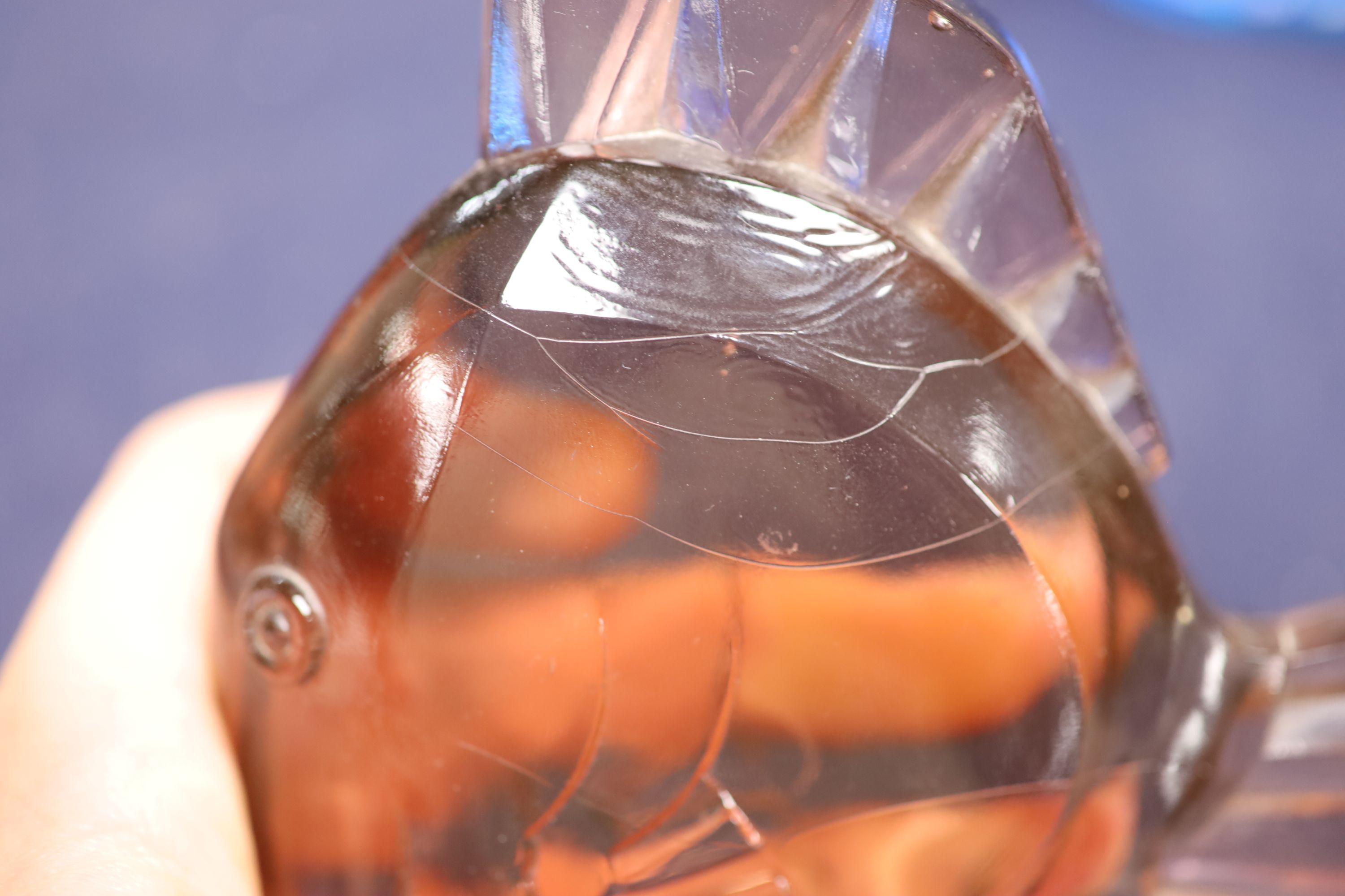 A Sabino blue glass fish model and another similar, tallest 15cm